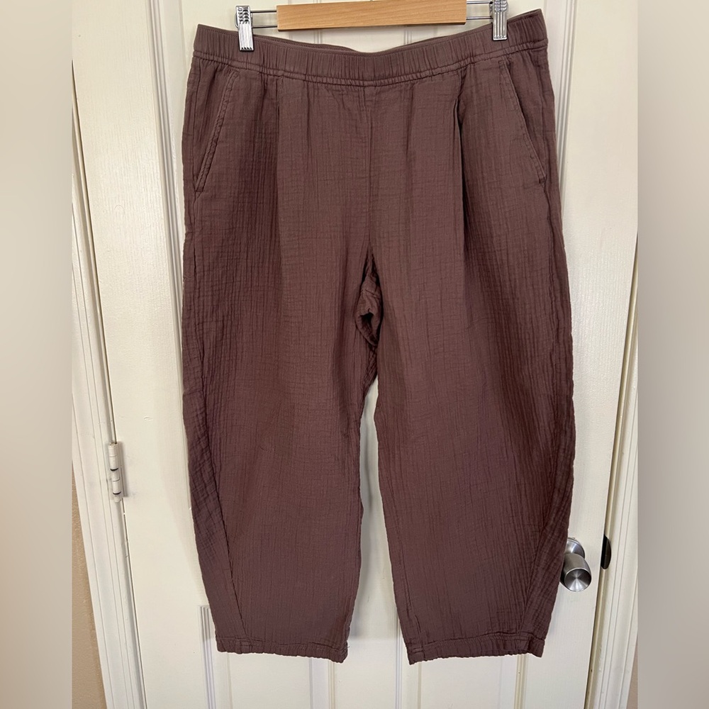 GAP Easy Gauze Barrel Pants Brown High Rise Elastic Waist L - Picture 7 of 10